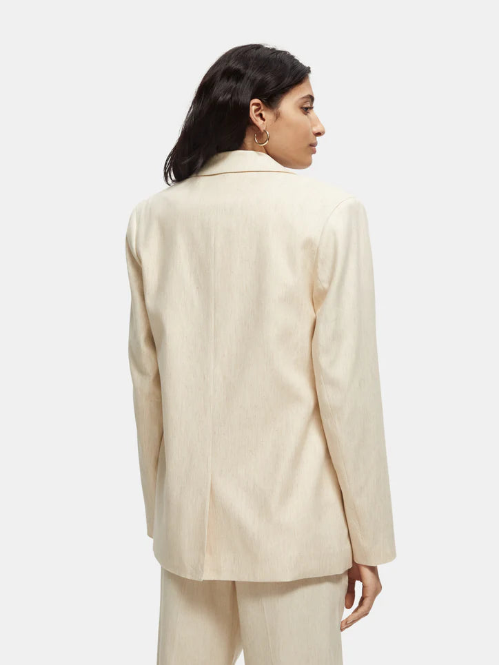 Double Breasted Relaxed Fit Linen Jacket - Sand Melange