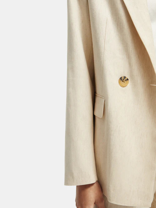 Double Breasted Relaxed Fit Linen Jacket - Sand Melange
