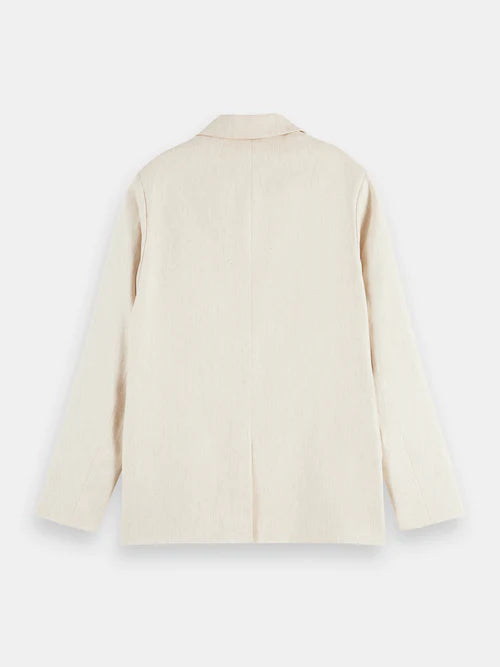 Double Breasted Relaxed Fit Linen Jacket - Sand Melange